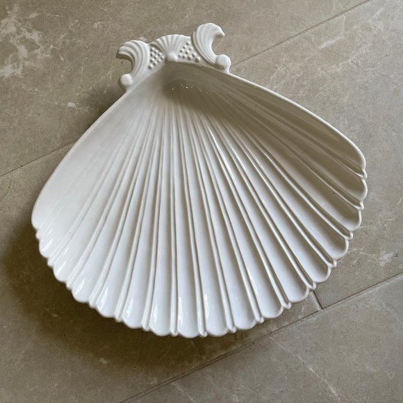 Shell Shaped Scalloped White Ceramic Serving Dish Platter Large 14" Giftcraft - Picture 12 of 13